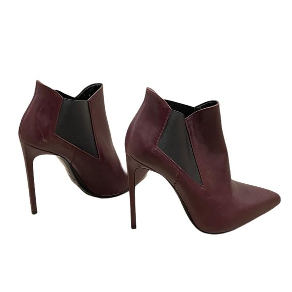 Saint Laurent Paris LEATHER ANKLE BOOTS - BURGUNDY size 39 fit US size 8/8.5 - Picture 3 of 4